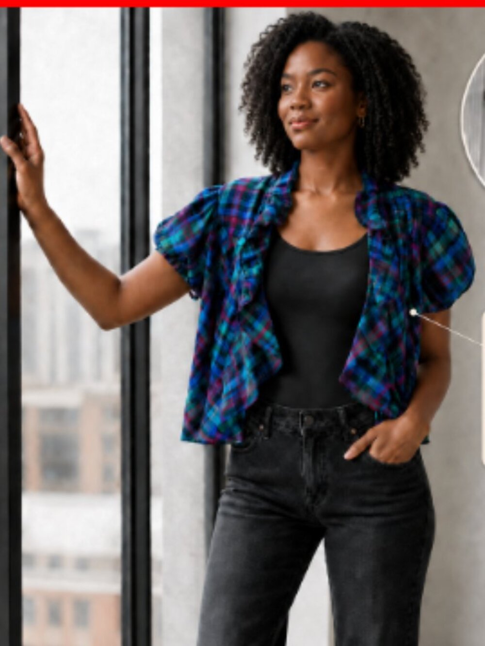 Blue Multi Color Plaid Open Front Jacket